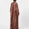 Flared printed silk dress, bordeaux Flared printed silk dress, bordeaux