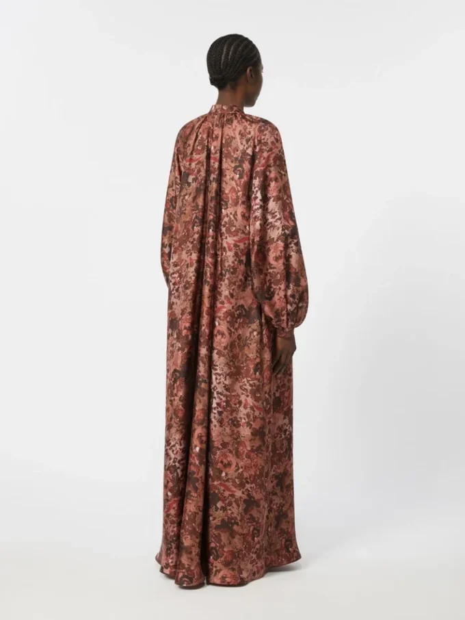 Flared printed silk dress, bordeaux Flared printed silk dress, bordeaux