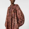 Flared printed silk dress, bordeaux Flared printed silk dress, bordeaux