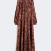 Flared printed silk dress, bordeaux Flared printed silk dress, bordeaux