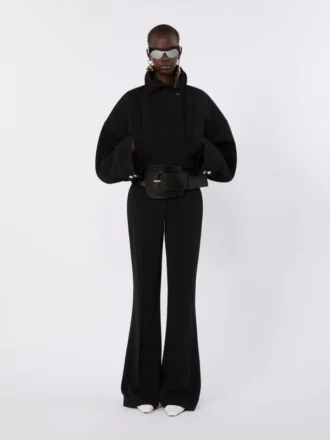 Flared stretch viscose trousers, black