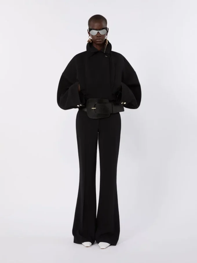 Flared stretch viscose trousers, black