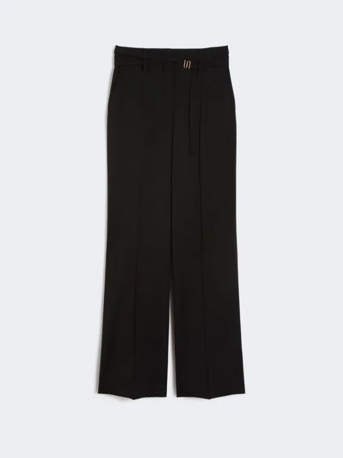 Flared stretch woollen cloth trousers, black