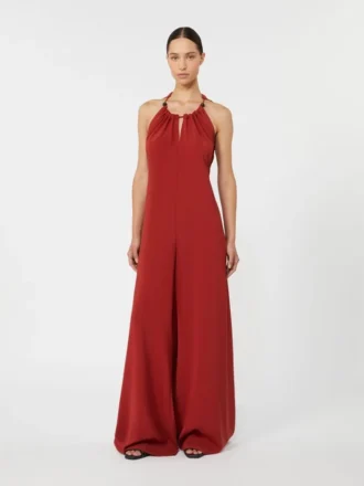 Flowing envers satin jumpsuit, red