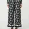 Fluid printed silk trousers, navy