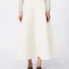Full, tech wool skirt, ivory
