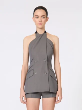 Gabardine wool sleeveless jacket, medium grey
