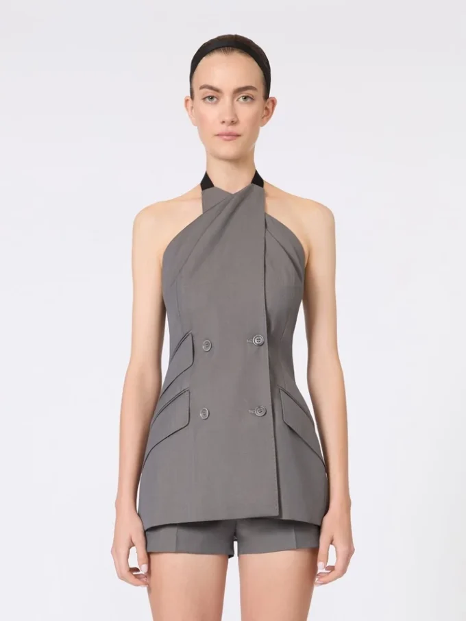 Gabardine wool sleeveless jacket, medium grey