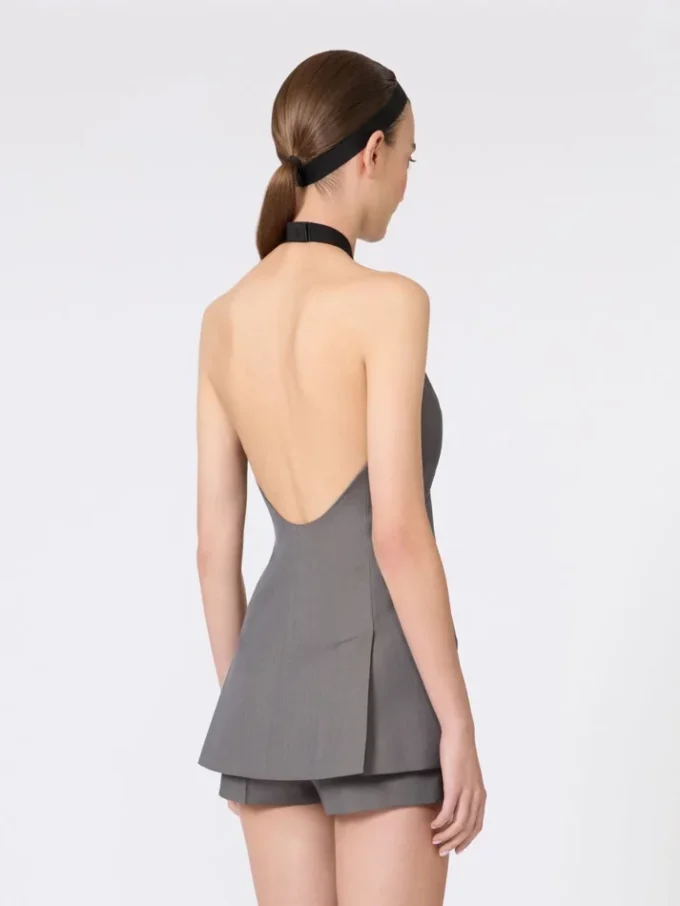 Gabardine wool sleeveless jacket, medium grey