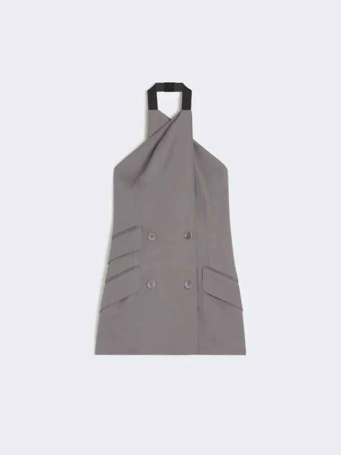Gabardine wool sleeveless jacket, medium grey