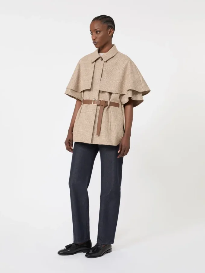 Glen plaid cotton cloak, tobacco