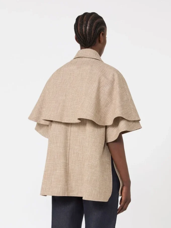 Glen plaid cotton cloak, tobacco