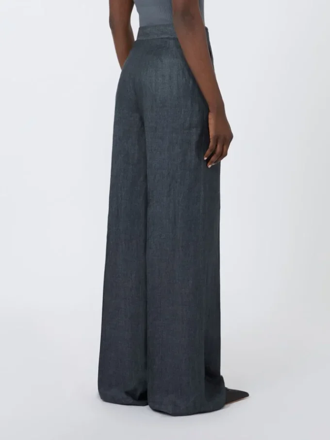 Herringbone linen twill trousers, medium grey