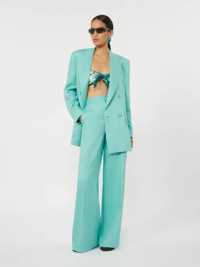 Herringbone linen twill trousers, water Herringbone linen twill trousers, water