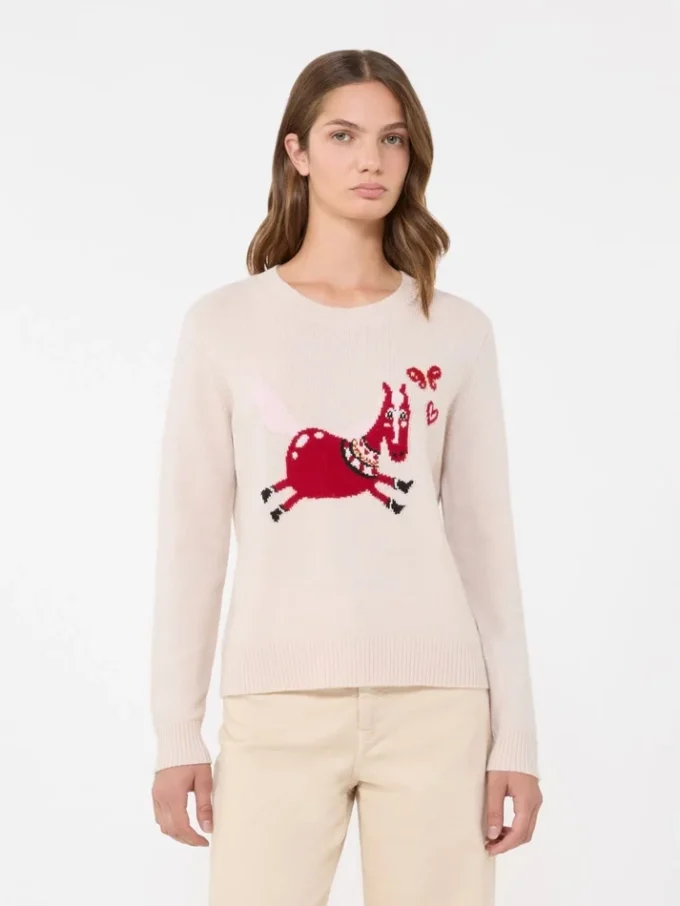 Inlay-detail cashmere sweater, sand Inlay-detail cashmere sweater, sand