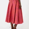 Jacquard cotton and silk midi skirt, coral