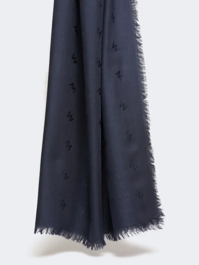 Jacquard-knit wool and silk shawl, midnightblue Jacquard-knit wool and silk shawl, midnightblue
