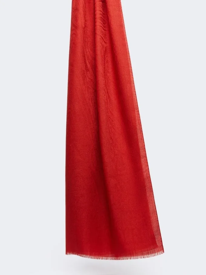 Jacquard wool and silk yarn stole, red