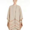 Jacquard wool poncho, beige