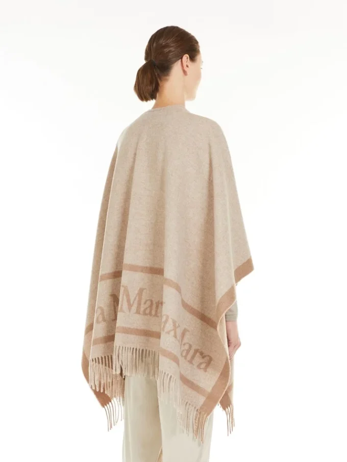 Jacquard wool poncho, beige