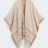 Jacquard wool poncho, beige