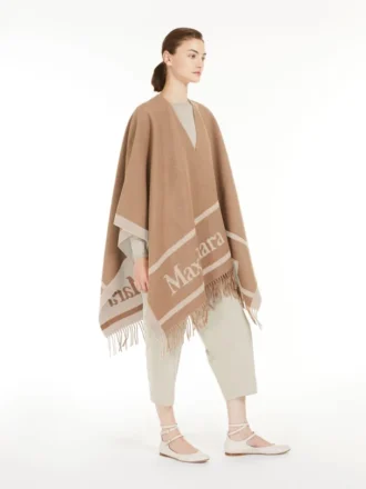 Jacquard wool poncho, camel