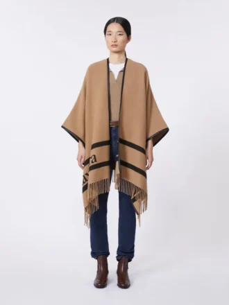 Jacquard wool poncho, camel