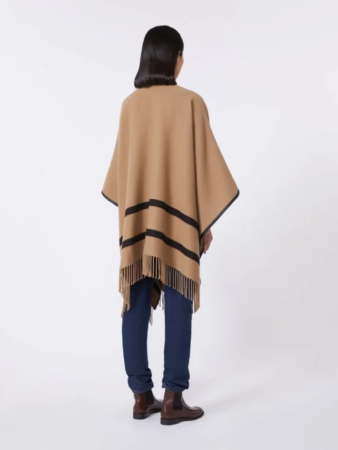 Jacquard wool poncho, camel