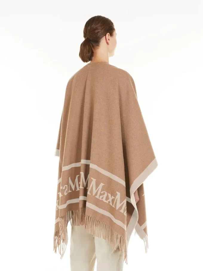 Jacquard wool poncho, camel