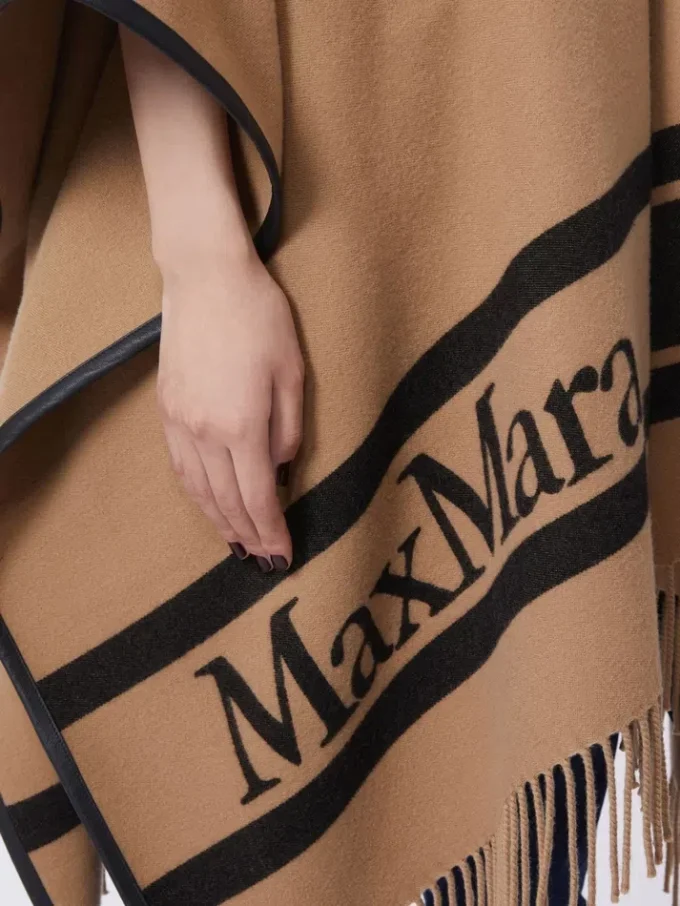 Jacquard wool poncho, camel