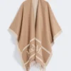 Jacquard wool poncho, camel