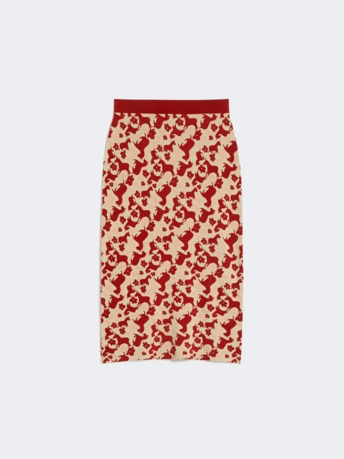 Jacquard yarn skirt, red