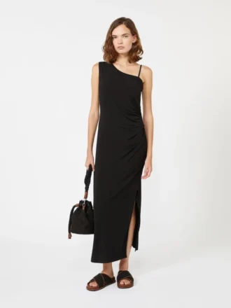 Jersey one-shoulder dress, black