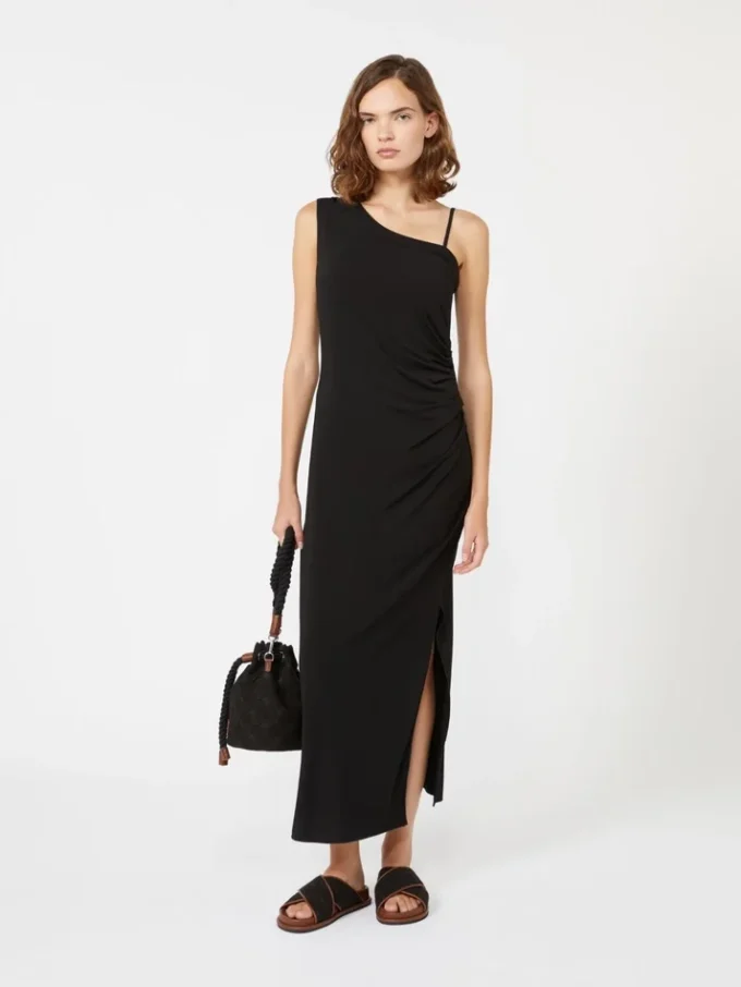 Jersey one-shoulder dress, black