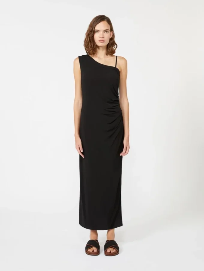 Jersey one-shoulder dress, black