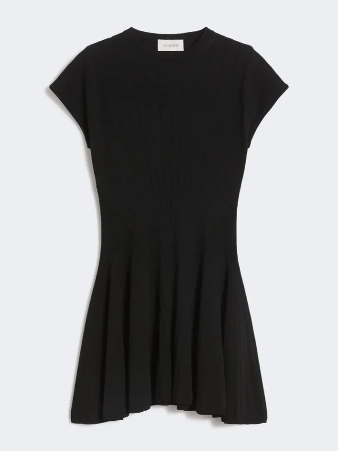 Knit dress, fitted at the waist, black