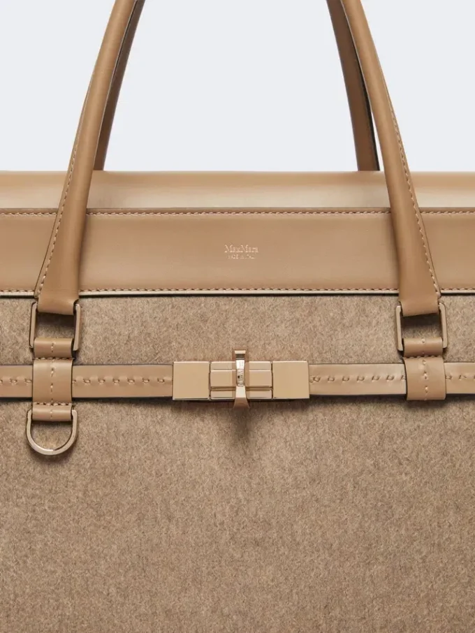 Large cashmere and leather handbag, brown Large cashmere and leather handbag, brown