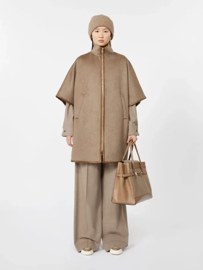 Large cashmere and leather handbag, brown Large cashmere and leather handbag, brown