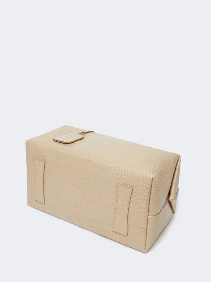 Large, crocodile-print leather boston bag, ice Large, crocodile-print leather boston bag, ice