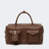 Large leather boston bag with pockets, brown Large leather boston bag with pockets, brown