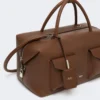 Large leather boston bag with pockets, brown Large leather boston bag with pockets, brown