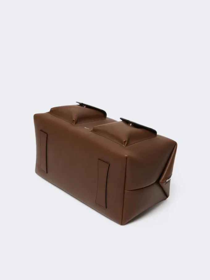 Large leather boston bag with pockets, brown Large leather boston bag with pockets, brown