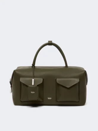 Large leather boston bag with pockets, dark brown