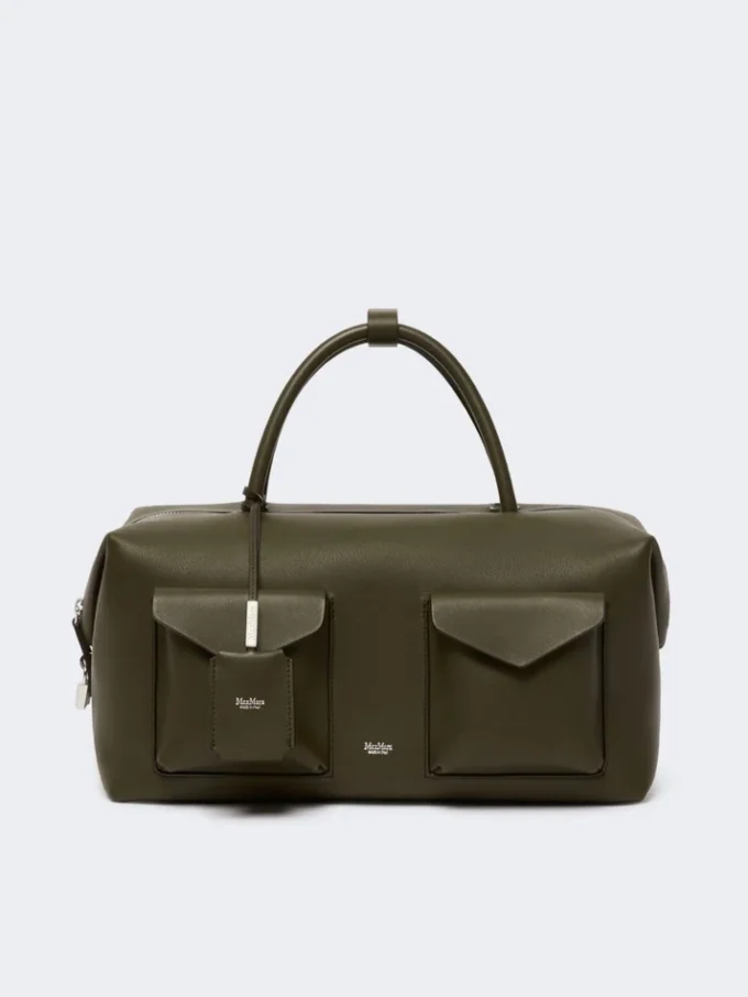 Large leather boston bag with pockets, dark brown Large leather boston bag with pockets, dark brown