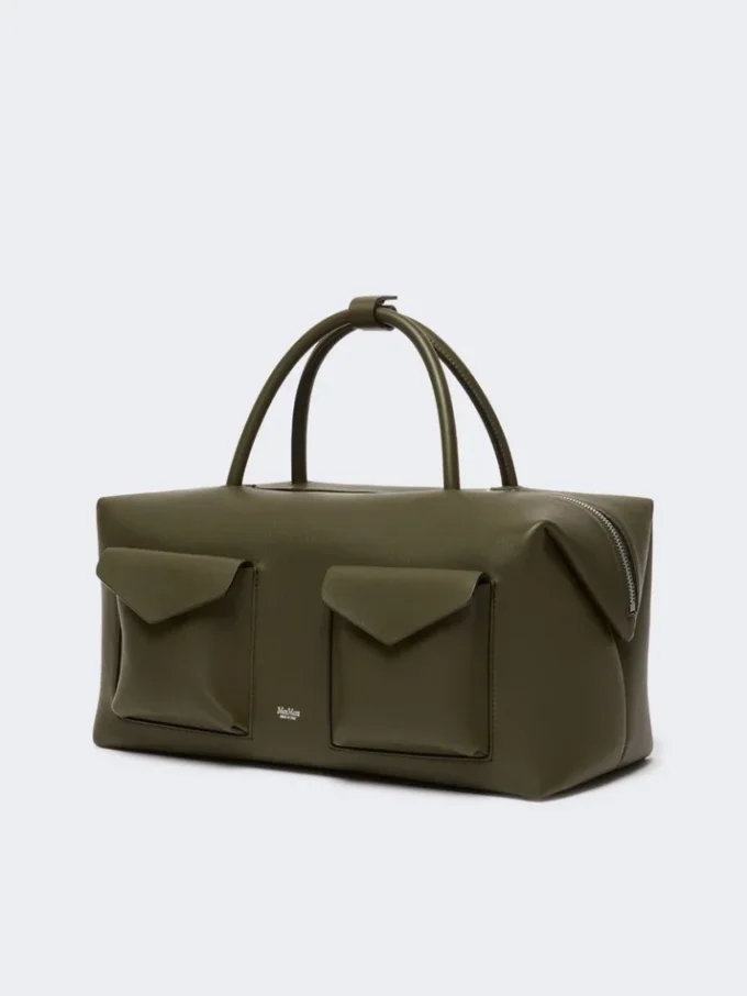 Large leather boston bag with pockets, dark brown Large leather boston bag with pockets, dark brown