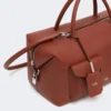 Large leather boston bag with pockets, rust