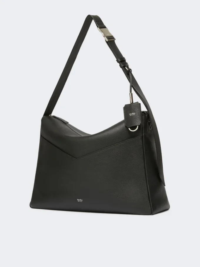 Large, low-sheen leather handbag, black Large, low-sheen leather handbag, black