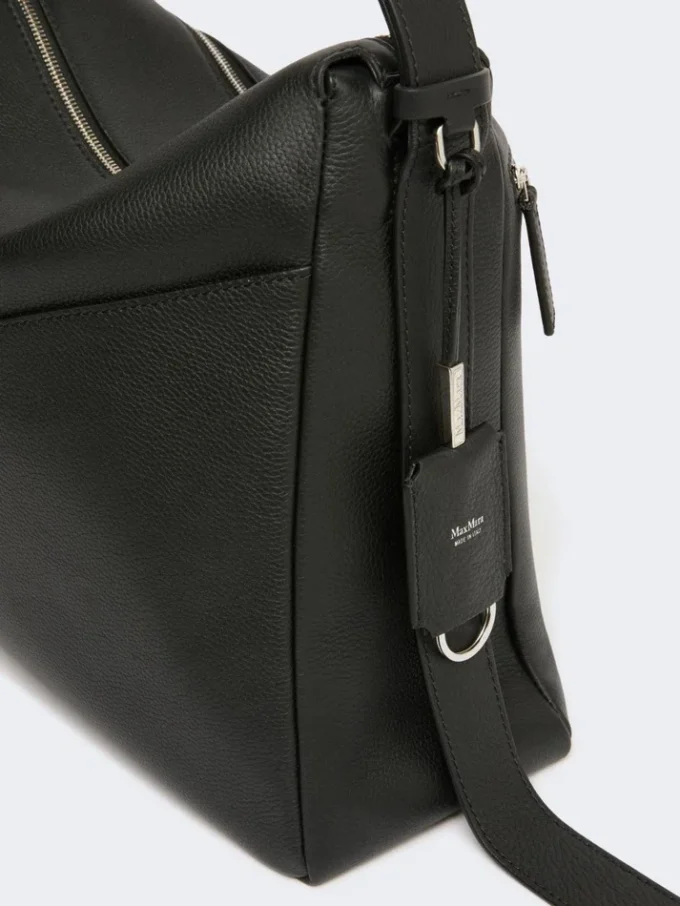 Large, low-sheen leather handbag, black Large, low-sheen leather handbag, black