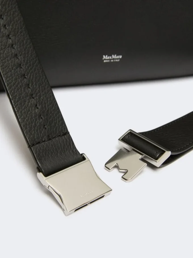 Large, low-sheen leather handbag, black Large, low-sheen leather handbag, black