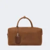 Large nubuck leather boston bag, dark brown